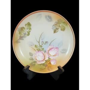Vintage Porcelain Plate Hand Painted "Lilas"  Roses, Gold Gild Germany
